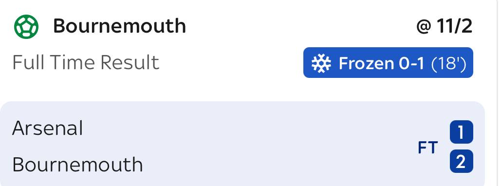 Bournemouth to win in-play winner at 11/2 Arsenal vs Bournemouth Premier League