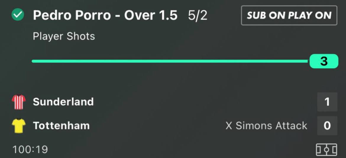 Pedro Porro 2 plus shots winner at 5/2 Sunderland vs Tottenham Premier League