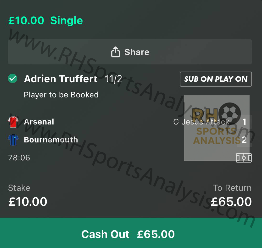Adrien Truffert to be booked winner at 11/2 Arsenal vs Bournemouth Premier League