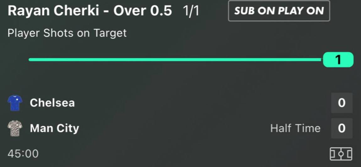 Rayan Cherki 1 plus shot on target winner at evens Chelsea vs Manchester City Premier League