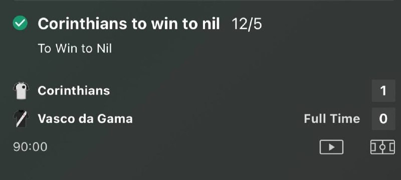 Corinthians to win to nil winner at 12/5 Corinthians vs Vasco da Gama Brasileirao Serie A