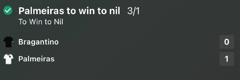 Palmeiras to win to nil winner at 3/1 Bragantino vs Palmeiras Brasileirao Serie A