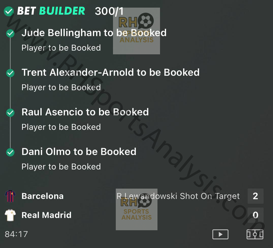 Bellingham, Alexander-Arnold, Asencio and Olmo all to be booked four-fold winner at 300/1, Barcelona vs Real Madrid La Liga