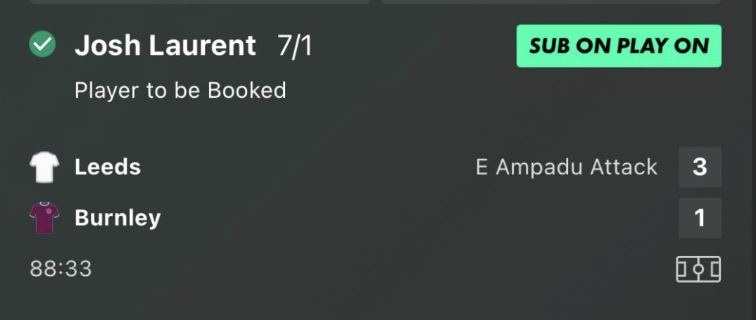 Josh Laurent to be booked winner at 7/1, Leeds United vs Burnley Premier League