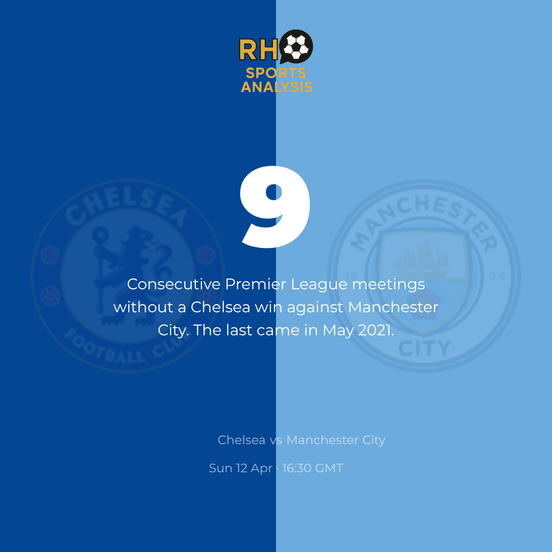 9 consecutive Premier League meetings without a Chelsea win against Manchester City